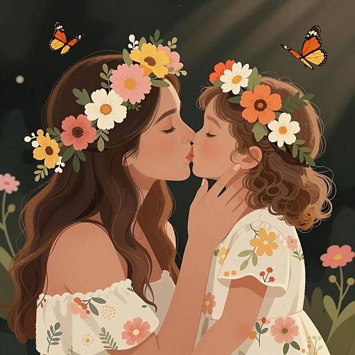 Colorful Floral Embrace Between Mother and Child