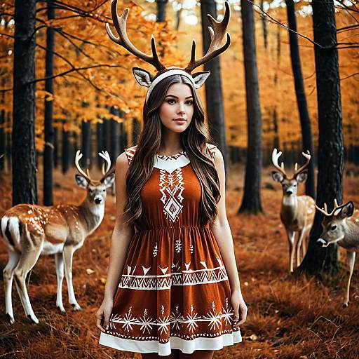 Whimsical Reindeer Dress in Autumn Forest