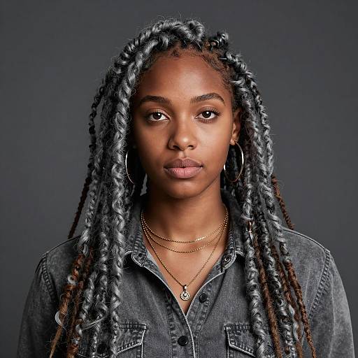 Young Black Woman with Gray Goddess Locs