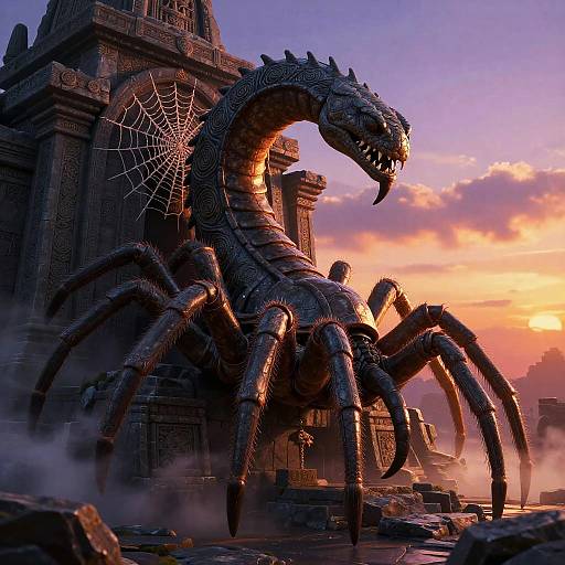 Mythical Arachnid Guarding Ancient Temple