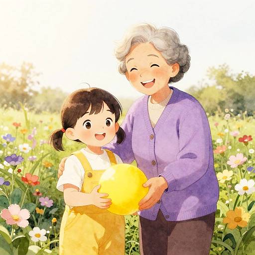 Grandmother and Granddaughter in Garden