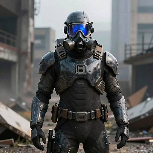 Futuristic Hazmat Soldier in Ruined City