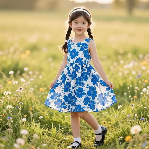 Young Girl in Floral Dress Outdoors