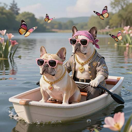 Romantic Boat Ride with Stylish Bulldogs