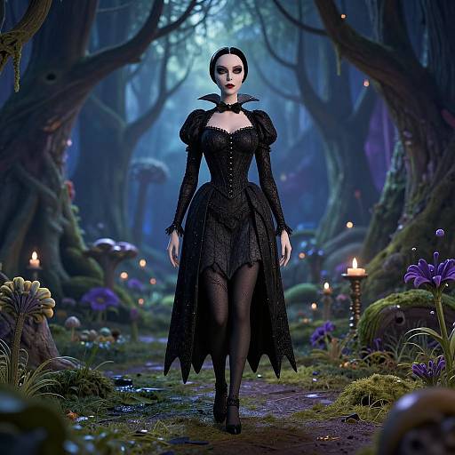 Tim Burton Inspired Woman in Magical Forest