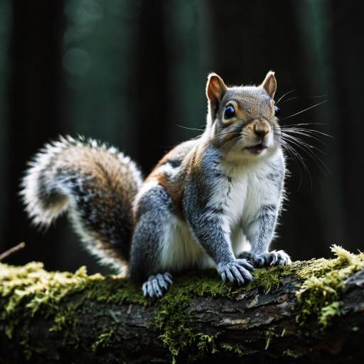 Blue-Eyed Squirrel on Mossy Log