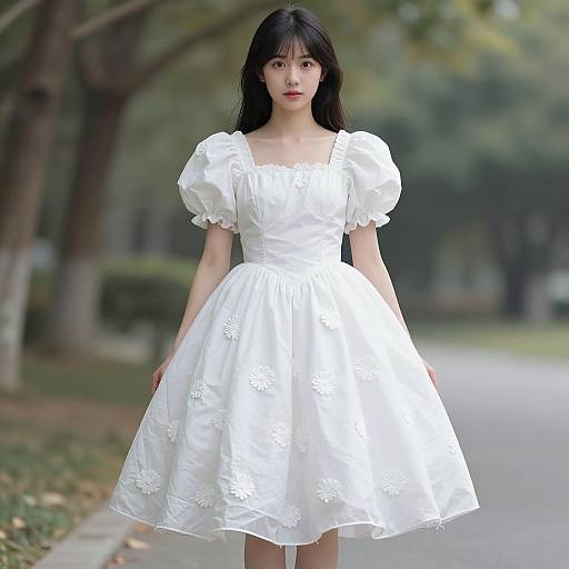 Realistic Girl in Puffy White Dress