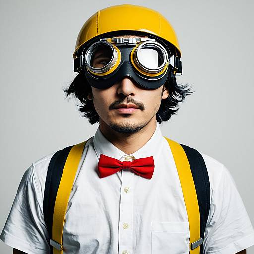 Man in Yellow Helmet and Goggles Costume