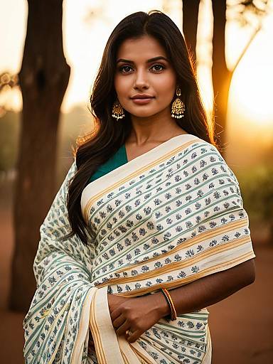 Photorealistic Woman in Malmal Cotton Saree