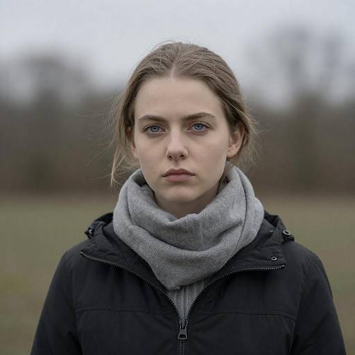 Serious Young Woman with Blue Eyes Outdoors