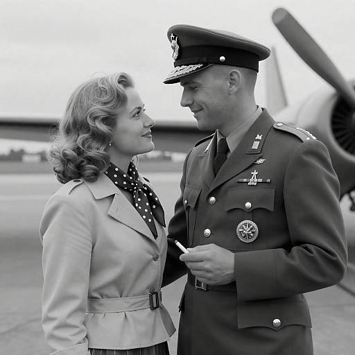 Romantic Airfield Moment in Black-and-White