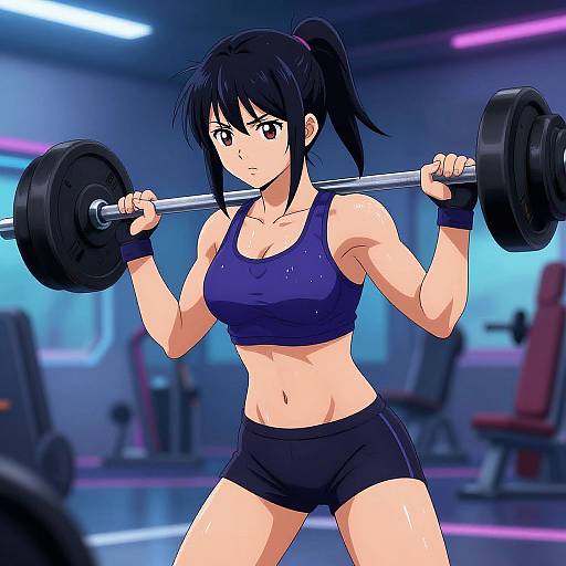 Determined Anime Woman Lifting Weights