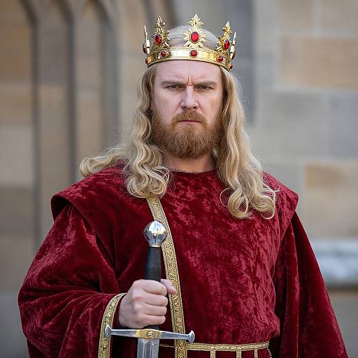 Regal Bearded King with Sword