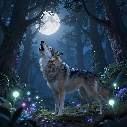 Fantasy Wolf Howling at Moonlight