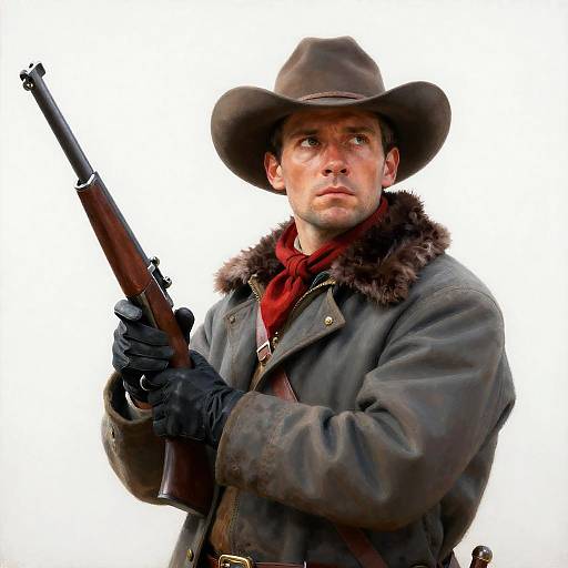 Determined Cowboy Portrait with Rifle