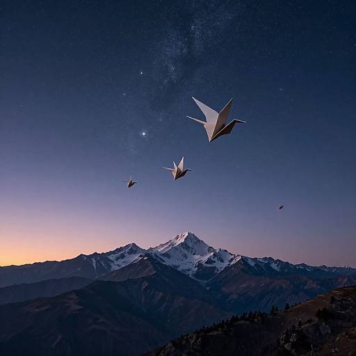 Origami Mountains Soaring at Dusk