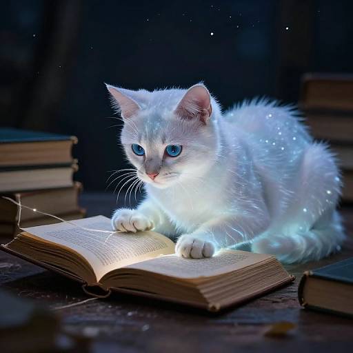 Ethereal Cat Exploring Ancient Tomes