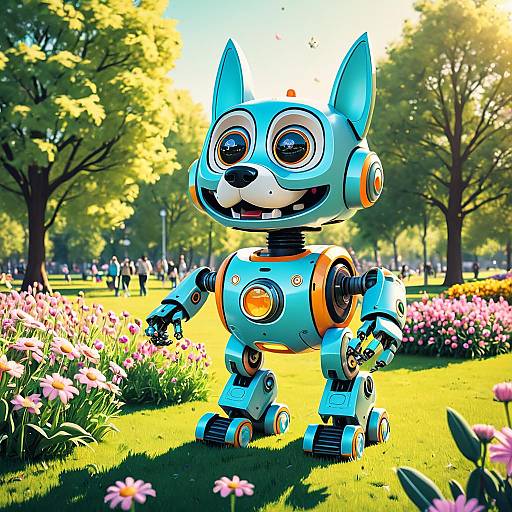 Cheerful Robot Dog in Sunny Park