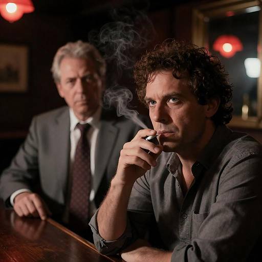 Mysterious Duo in Dimly Lit Bar