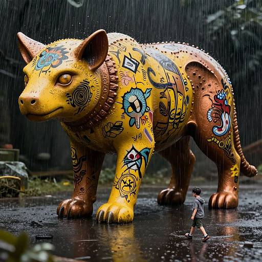 Rainy Walk with Graffiti Animals