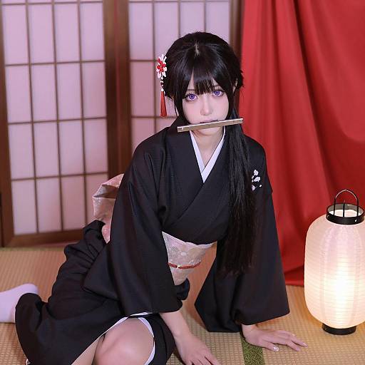 Elegant Asian Woman in Kimono Setting