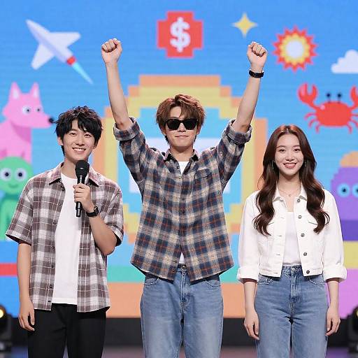 Group of Young People with Vibrant Pixelated Background