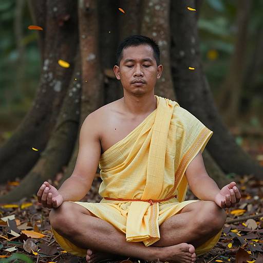 Meditative Asian Man in Tranquil Forest
