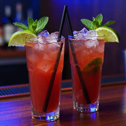 Vibrant Red Cocktails with Garnishes