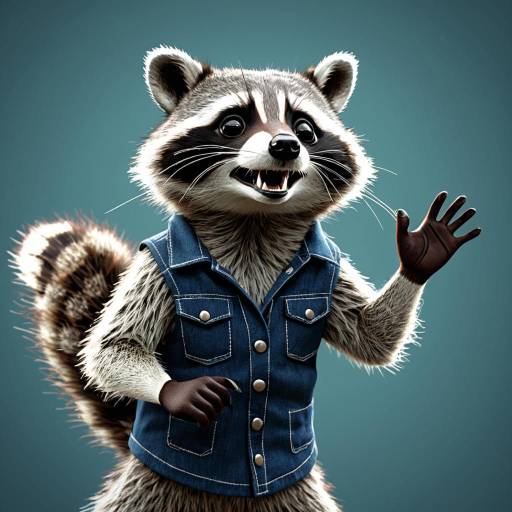 Cheerful 3D Animated Raccoon in Denim Vest