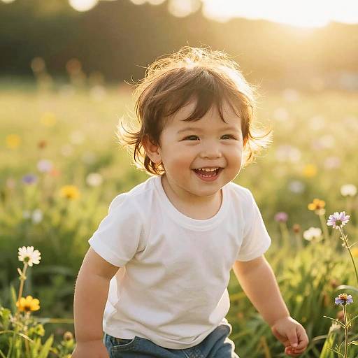 Child's Joyful Play in Sunlit Meadow
