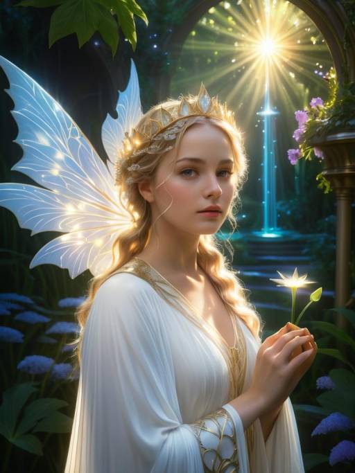 Fantasy Fairy Queen Holding Glowing Flower
