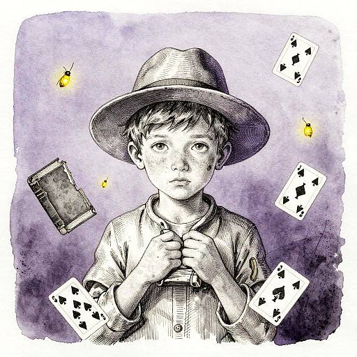 Melancholy Watercolor Boy with Fireflies