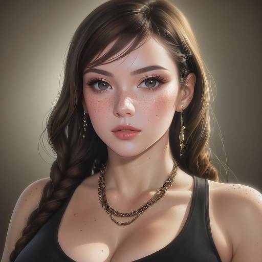 Realistic Portrait of Young Woman with Braid and Jewelry