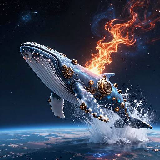Steampunk Whale Breaching Cosmic Expanse
