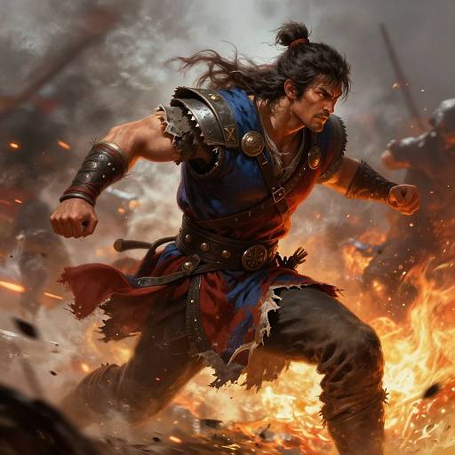 Heroic Charge Amidst Fiery Chaos