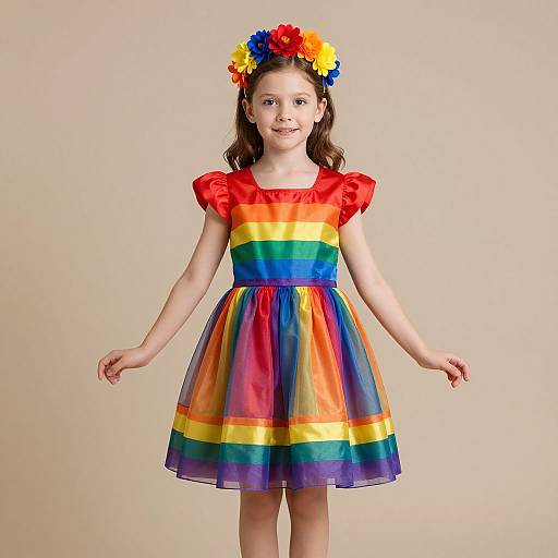 Vibrant Rainbow Dress with Flowers