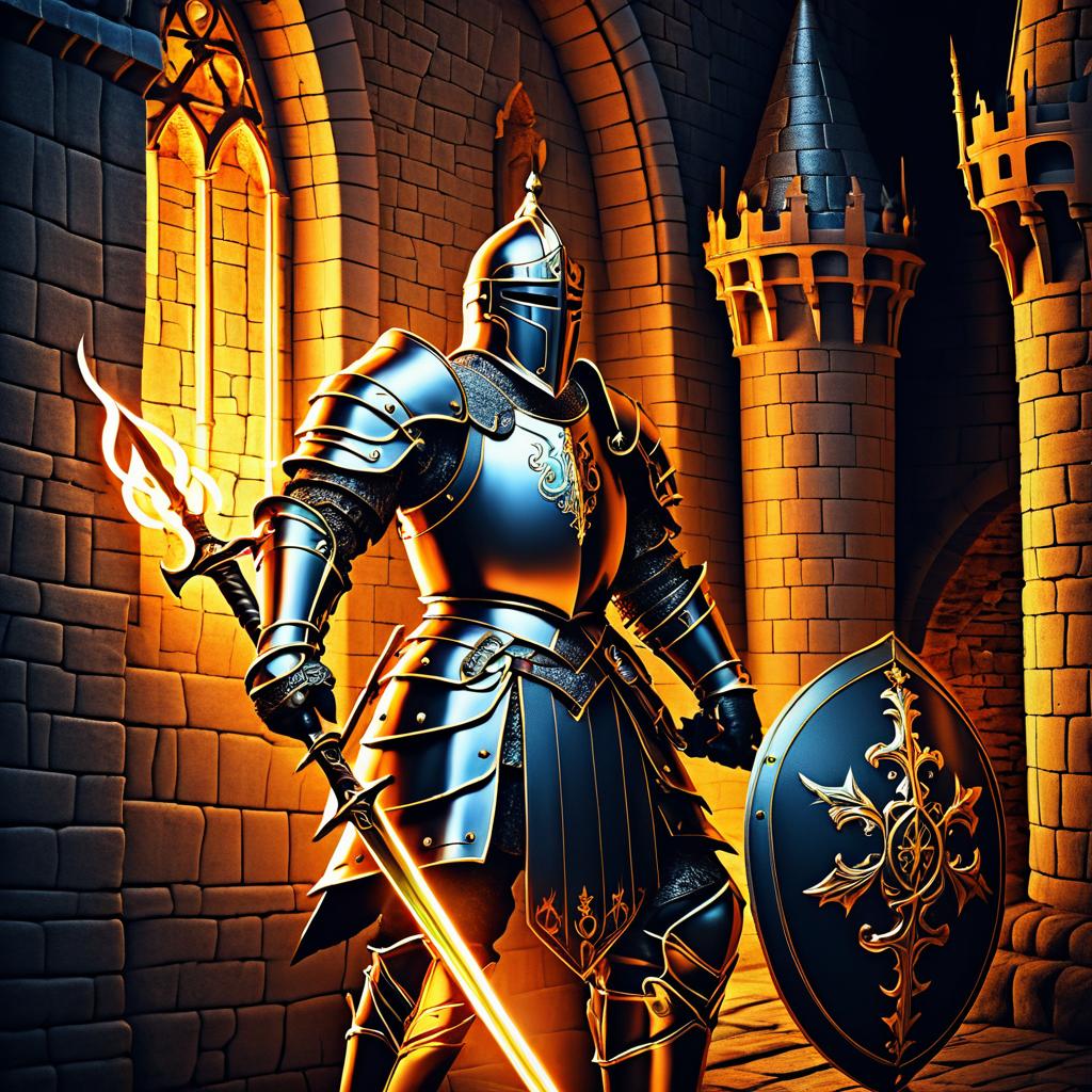 Heroic Knight in a Medieval Castle