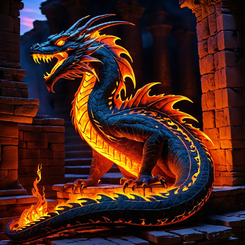 Basilisk in Fiery Ancient Ruins