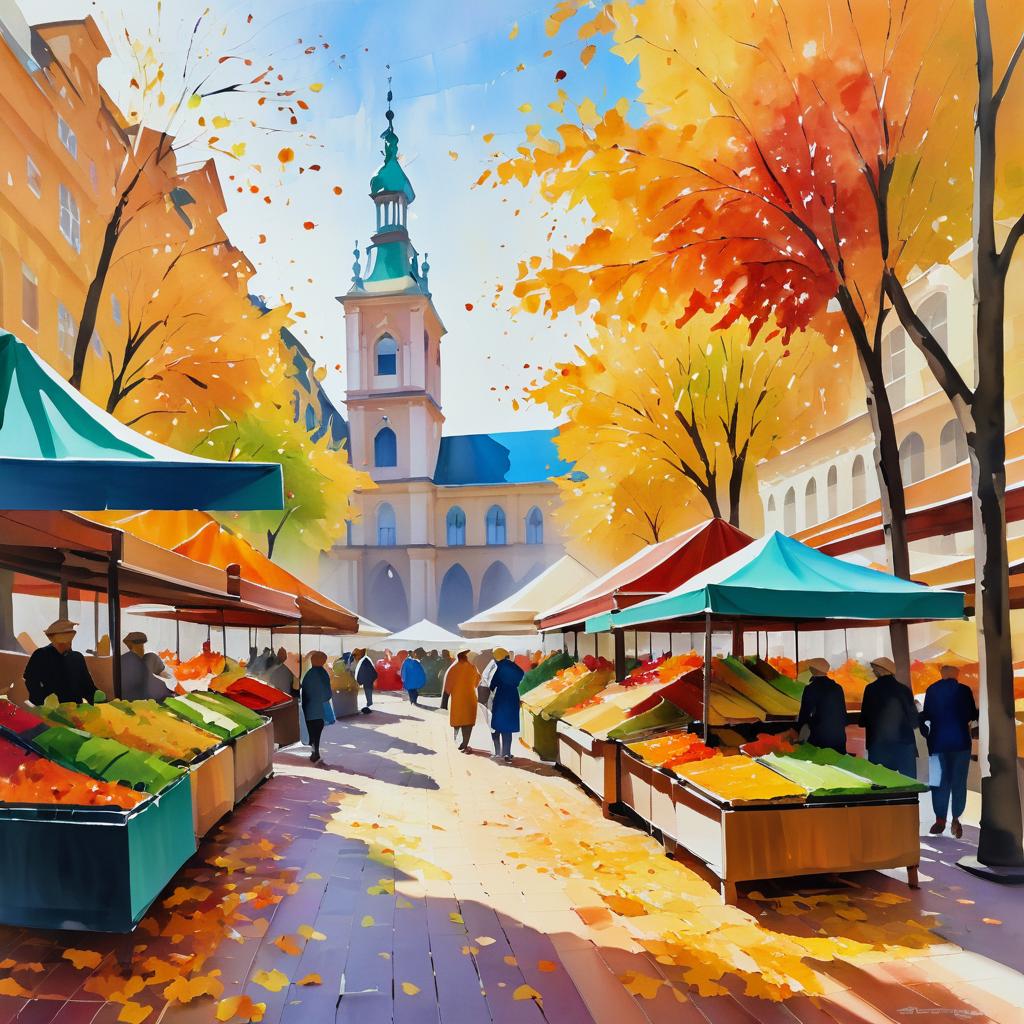 Autumn Market Square in Impressionist Style