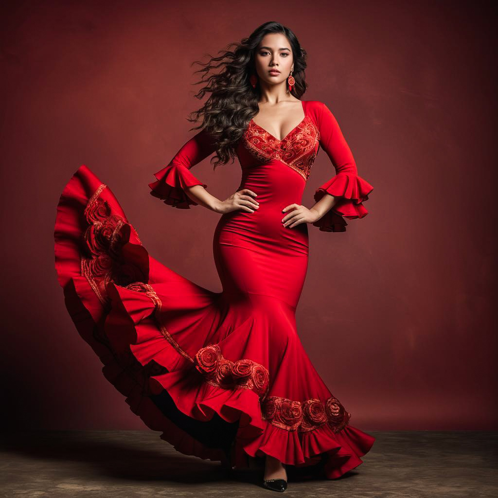 Confident Woman in Striking Flamenco Dress