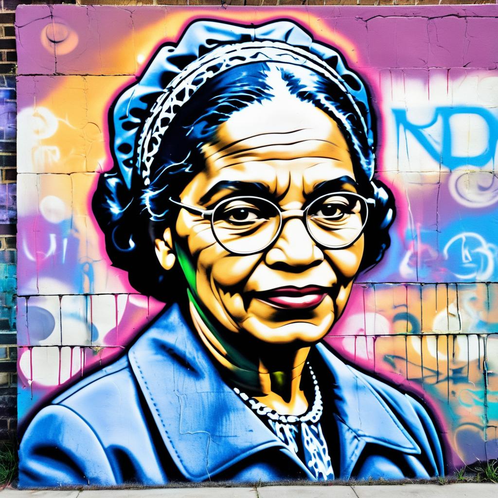 Vintage Graffiti Mural of Rosa Parks