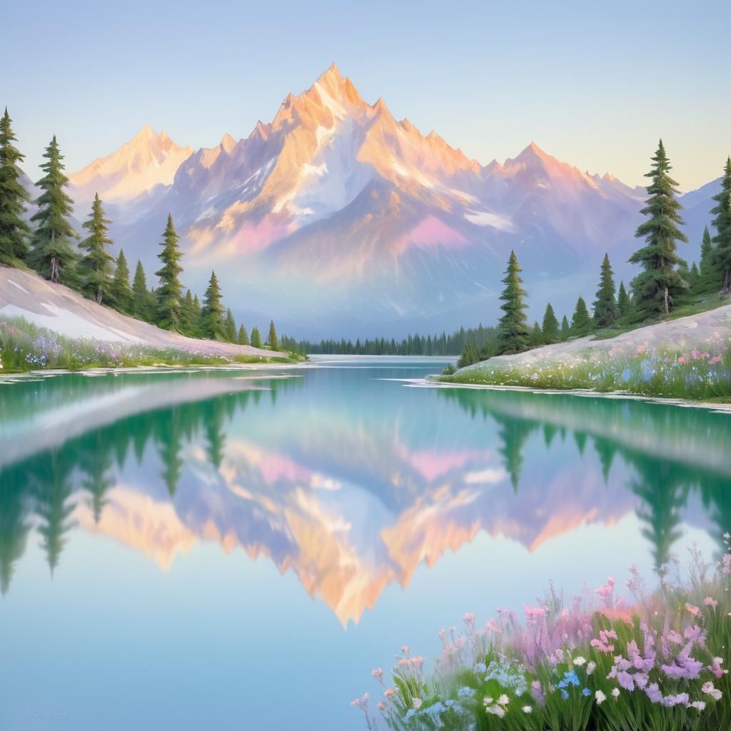 Impressionistic Mountain Lake Serenity Scene