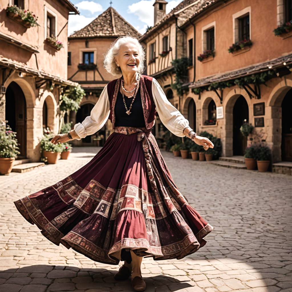 Elderly Musician in Boho Village Square