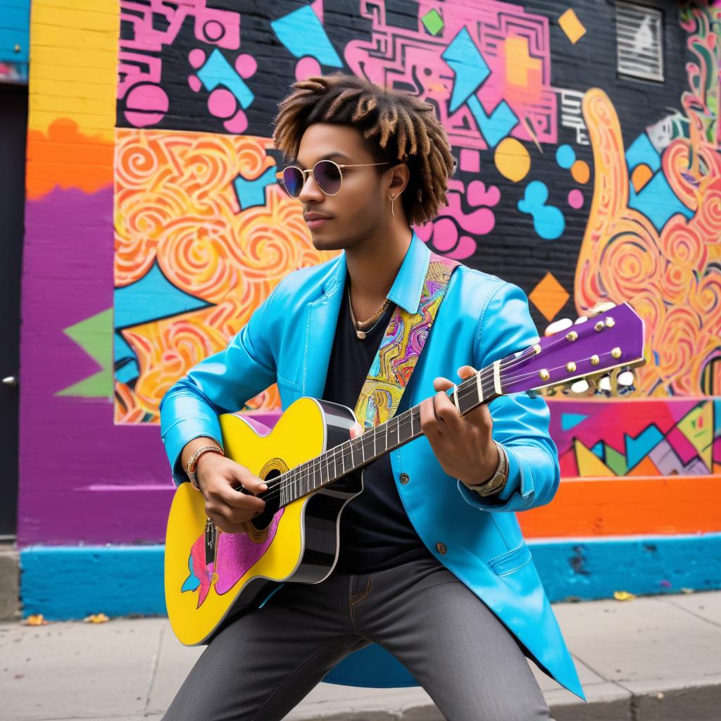 Charming Young Guitarist Amidst Street Art