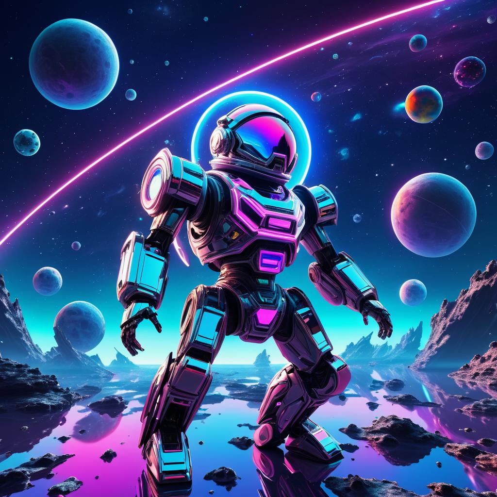 Futuristic Chrome Robot in Cosmic Scene