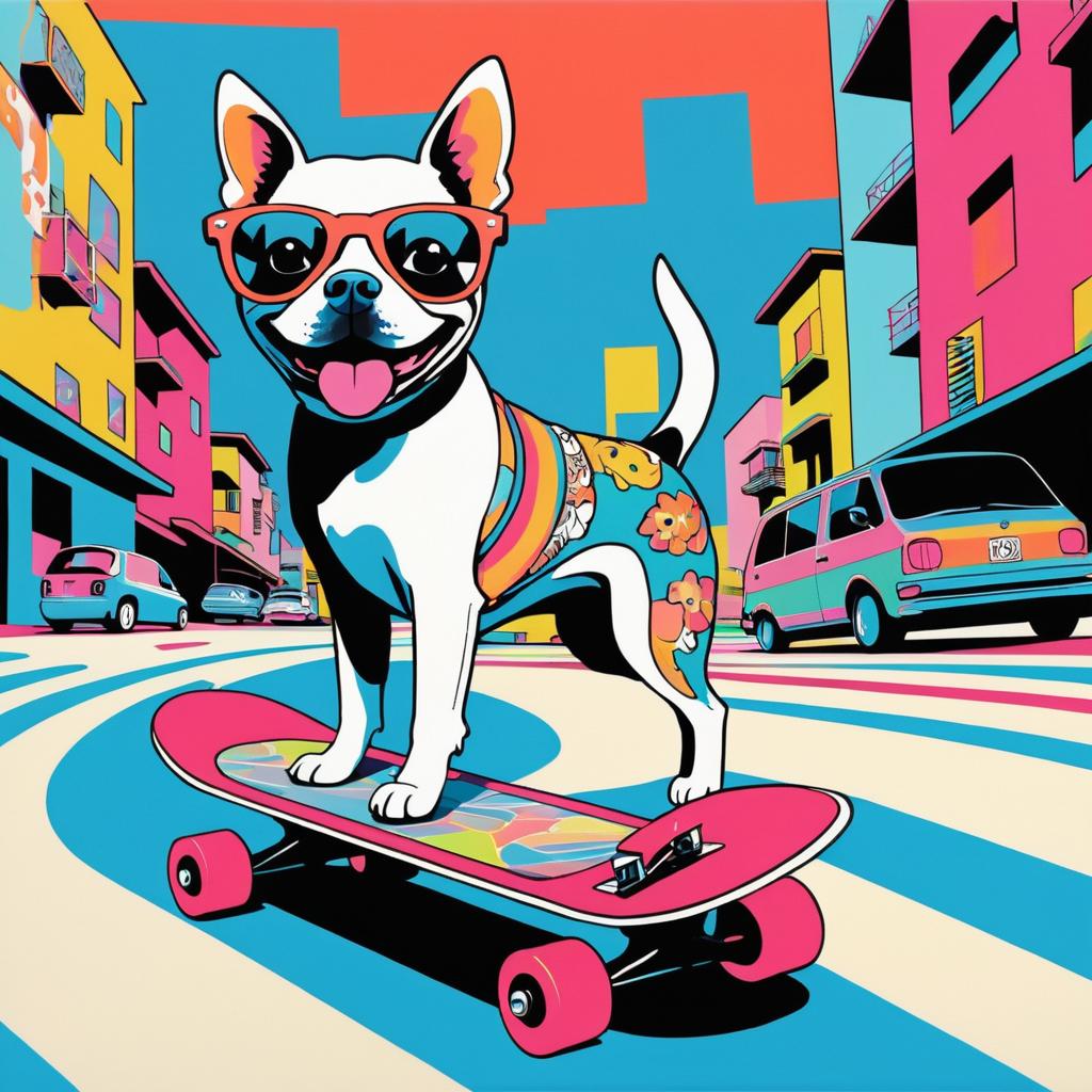 Whimsical Dog Skateboarding in Urban Art