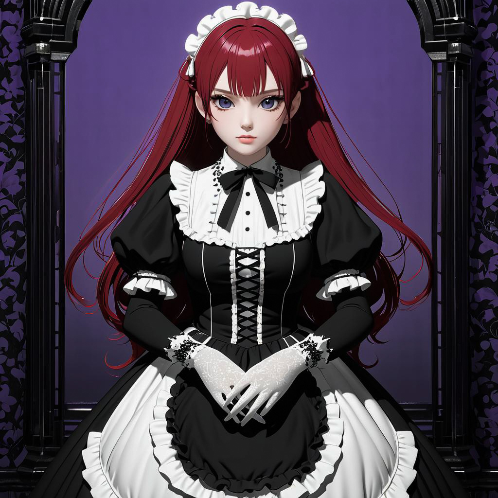 Gothic Maid with Red Hair and Stare