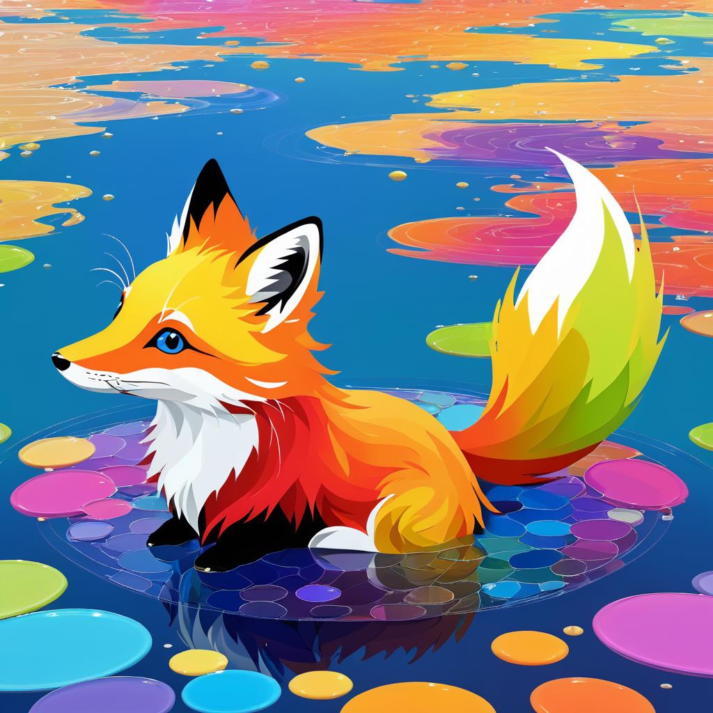 Colorful Fox in Vibrant Water Wallpaper