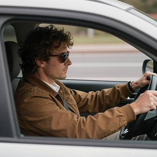 Intense Driver with Handgun in Focus