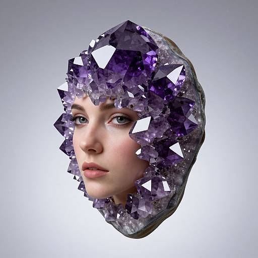 Surreal Woman with Amethyst Face